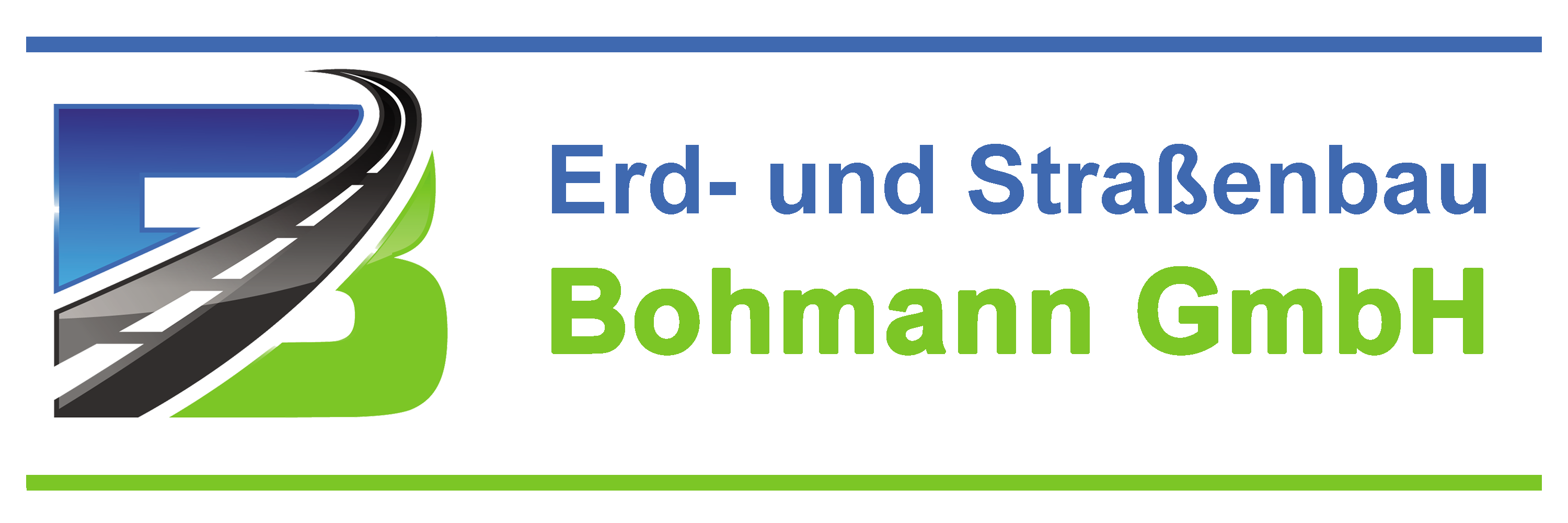 Logo der Erd- und Straßenbau Bohmann GmbH mit stilisiertem Straßenmotiv und grün-blauer Firmenaufschrift.